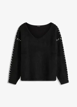 bonprix Bekleidung·Umstandsmode|Bekleidung·Jeans^Grobstrick-Pullover schwarz/cremeweiß