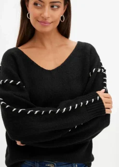 bonprix Bekleidung·Umstandsmode|Bekleidung·Jeans^Grobstrick-Pullover schwarz/cremeweiß