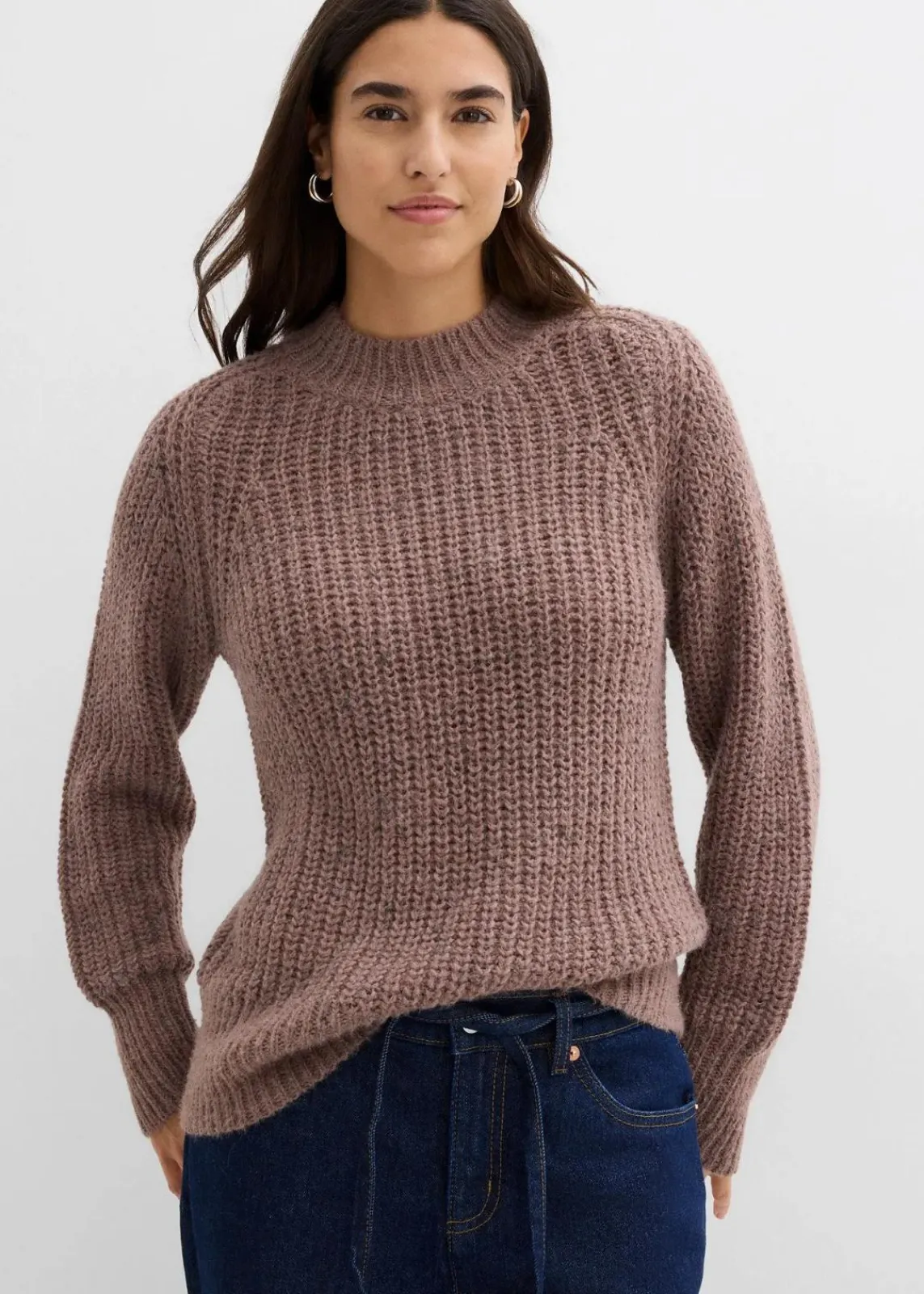 bonprix Pullover & Strickjacken|Strickmode^Grobstrick-Pullover matt braun/dunkelbraun