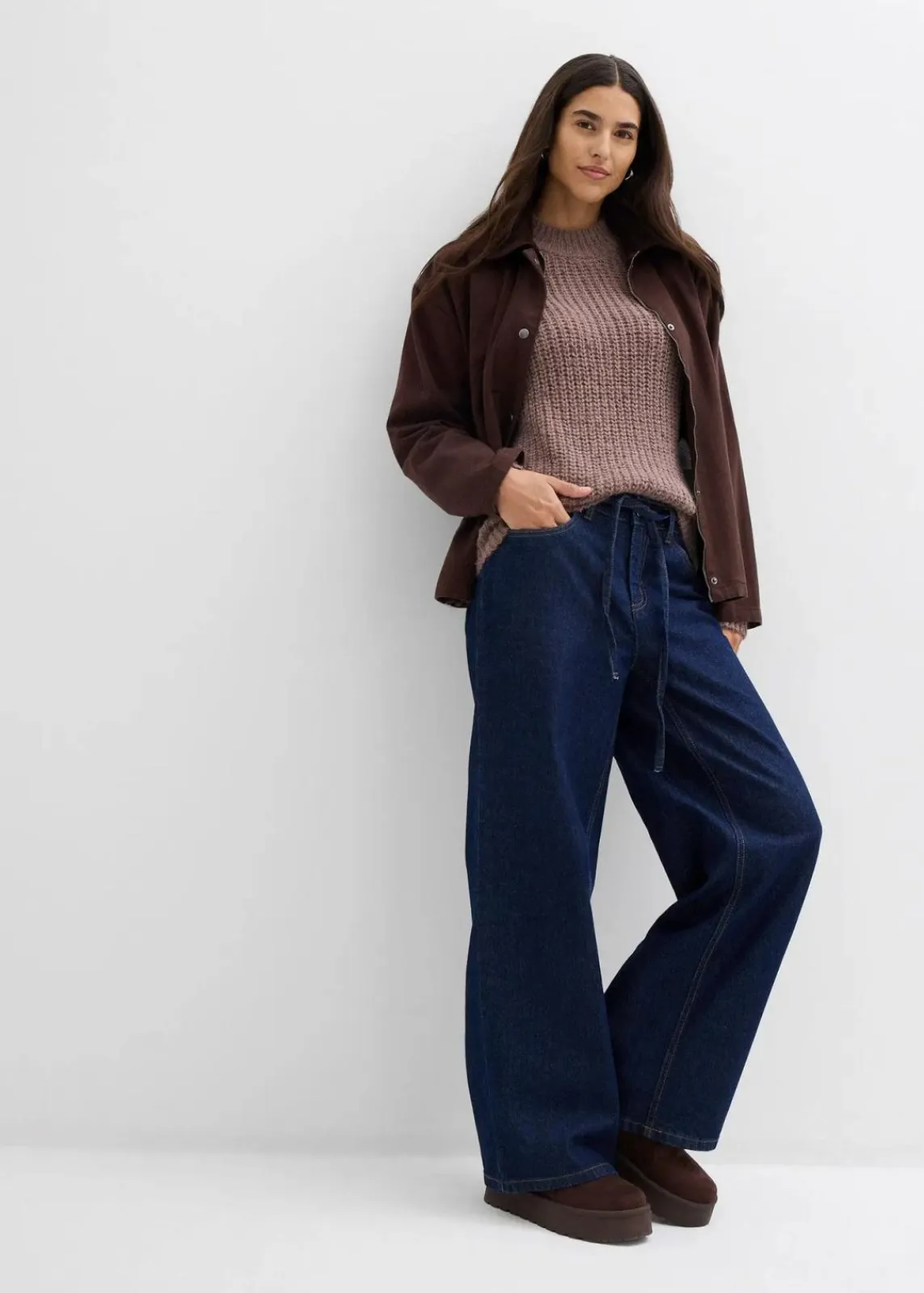 bonprix Pullover & Strickjacken|Strickmode^Grobstrick-Pullover matt braun/dunkelbraun