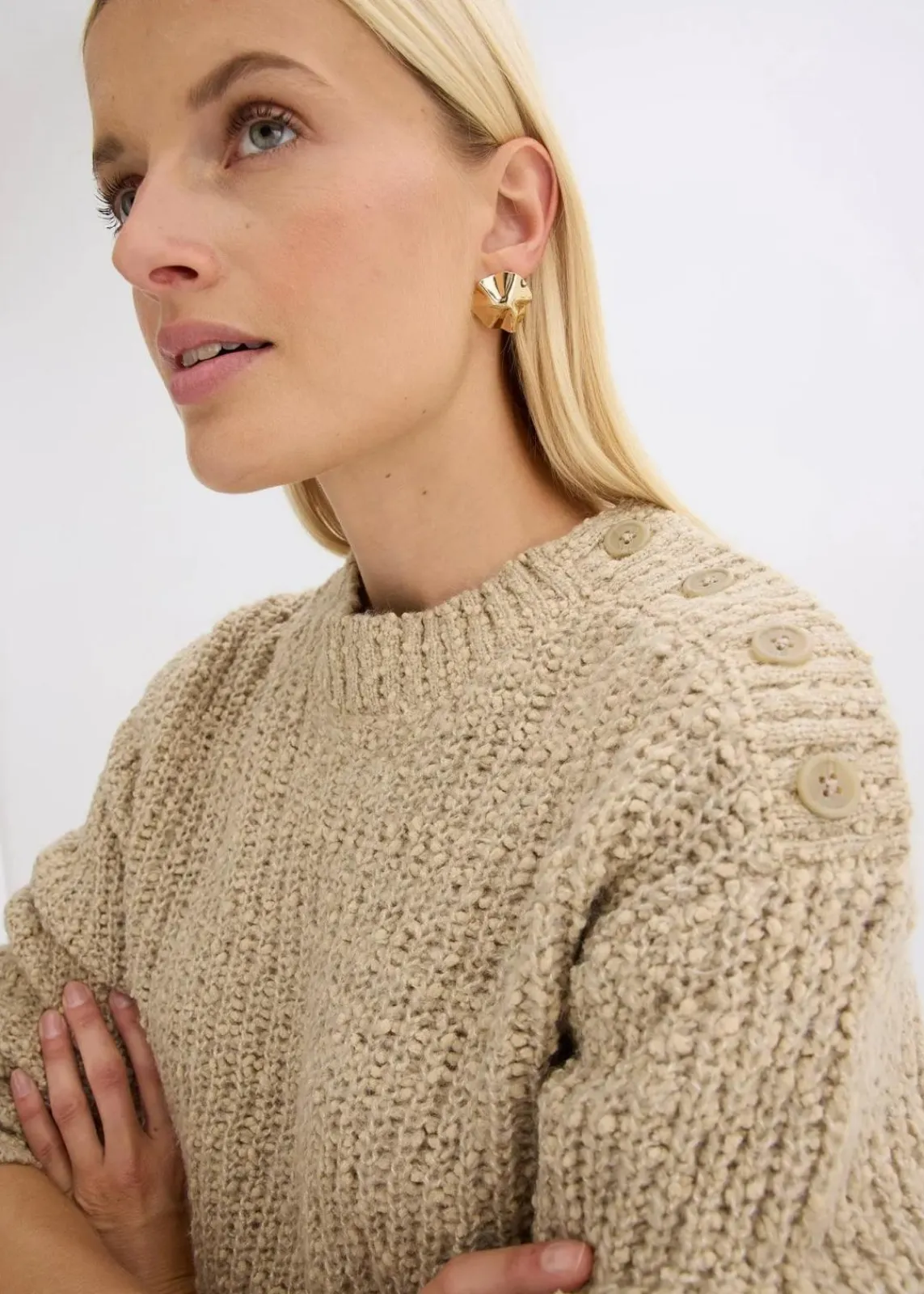 bonprix Bekleidung·Umstandsmode|Bekleidung·Jeans^Grobstrick-Pullover mattschilf meliert