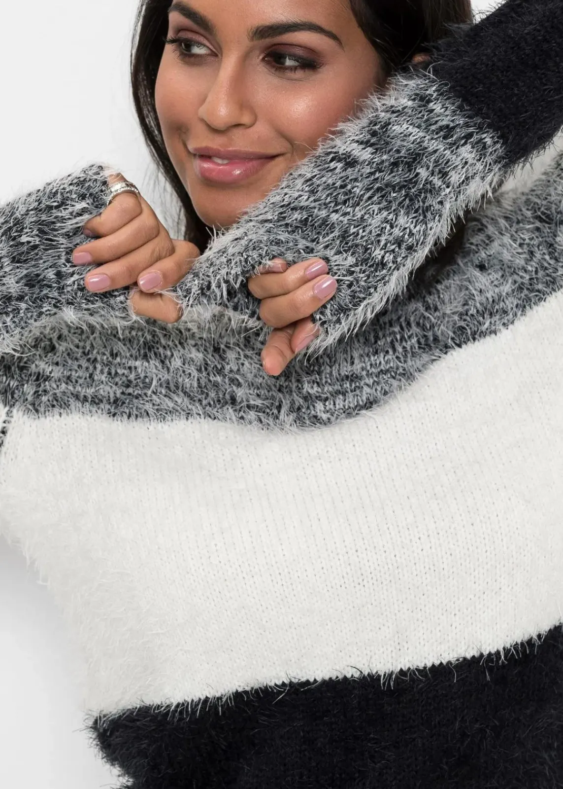 bonprix Bekleidung·Umstandsmode|Bekleidung·Jeans^Grobstrick-Pullover schwarz/weiß gestreift