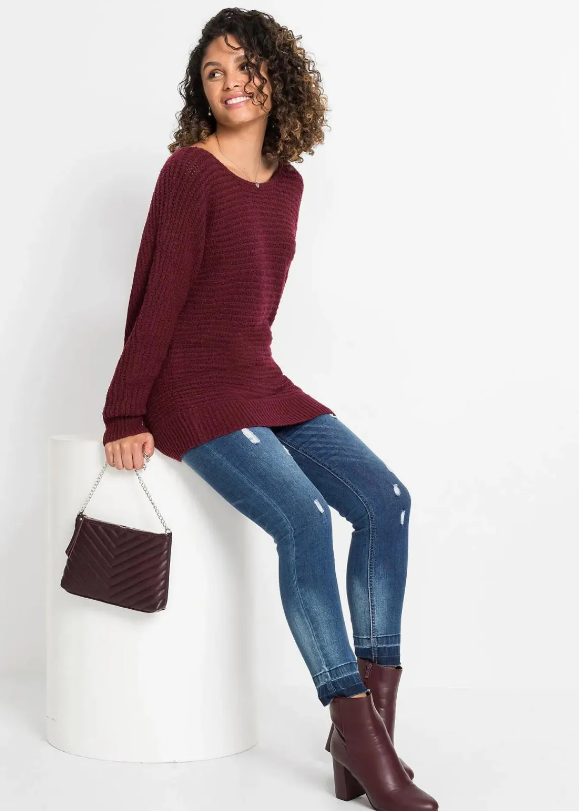 bonprix Bekleidung·Umstandsmode|Bekleidung·Jeans^Grobstrick-Pullover ahornrot meliert