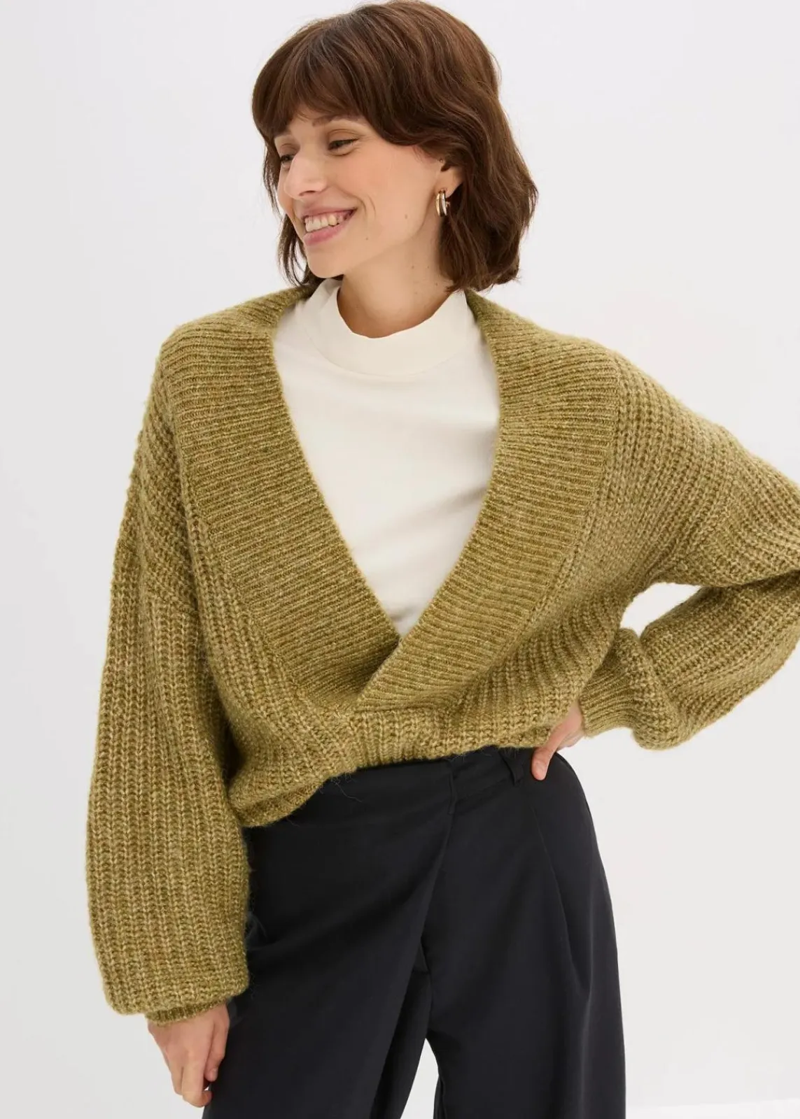 bonprix Bekleidung·Umstandsmode|Bekleidung·Jeans^Grobstrick-Pullover mistelgrün meliert