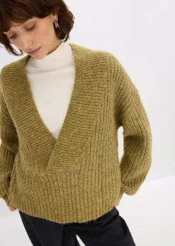 bonprix Bekleidung·Umstandsmode|Bekleidung·Jeans^Grobstrick-Pullover mistelgrün meliert