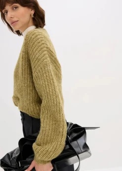 bonprix Bekleidung·Umstandsmode|Bekleidung·Jeans^Grobstrick-Pullover mistelgrün meliert
