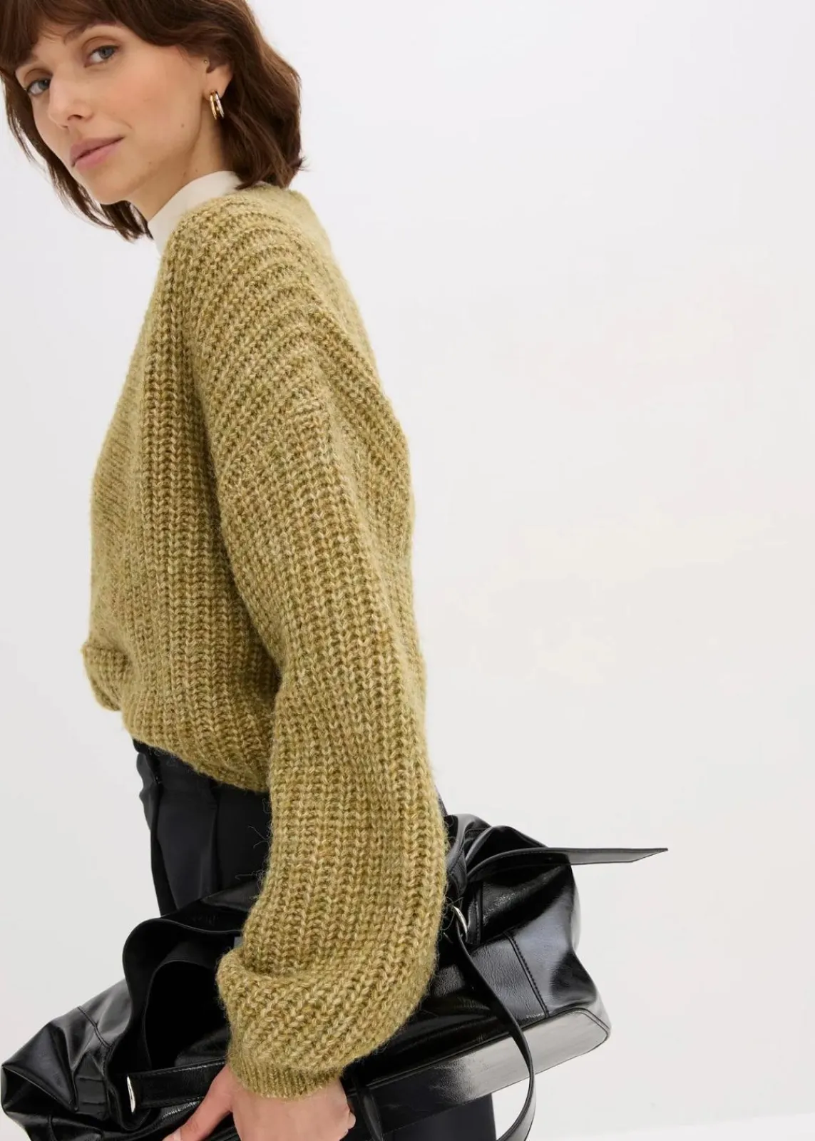 bonprix Bekleidung·Umstandsmode|Bekleidung·Jeans^Grobstrick-Pullover mistelgrün meliert