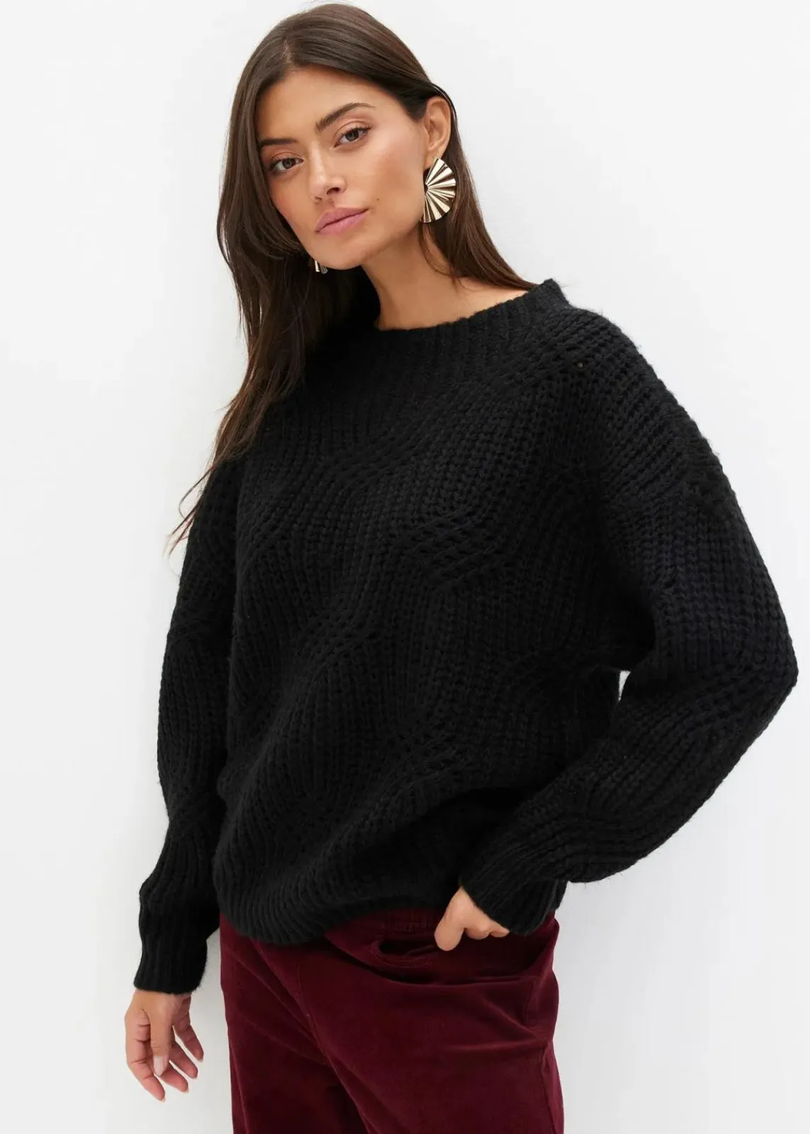 bonprix Bekleidung·Umstandsmode|Strickmode^Grobstrick-Pullover schwarz