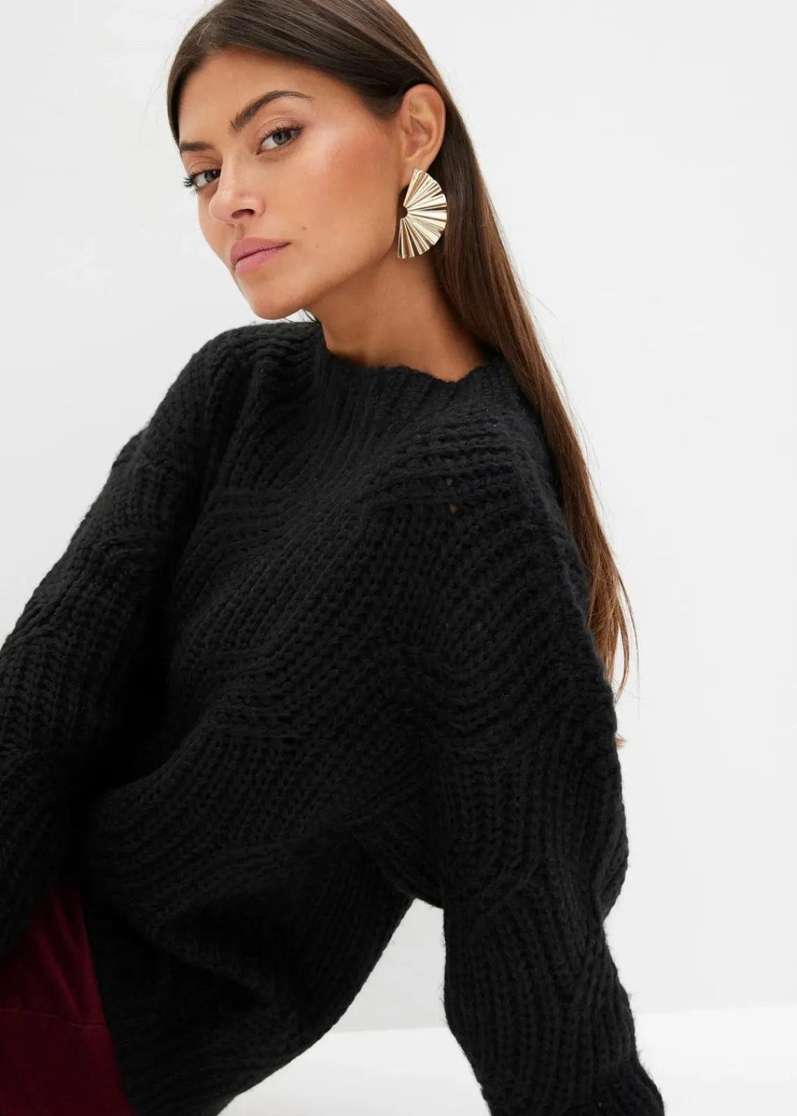 bonprix Bekleidung·Umstandsmode|Strickmode^Grobstrick-Pullover schwarz