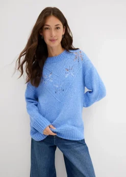 bonprix Strickmode|Pullover & Strickjacken^Grobstrick-Pullover aus weichem Woll-Mix mittelblau