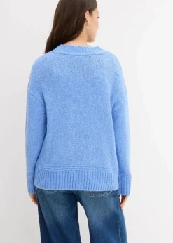 bonprix Strickmode|Pullover & Strickjacken^Grobstrick-Pullover aus weichem Woll-Mix mittelblau