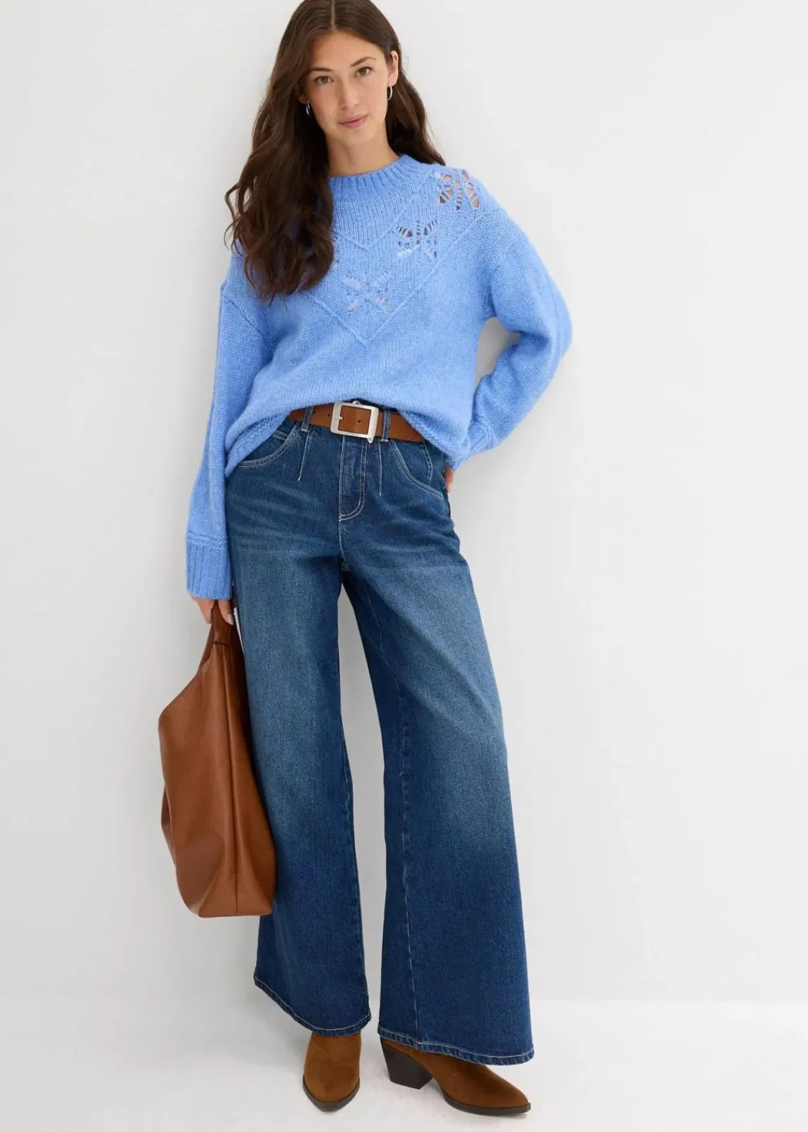 bonprix Strickmode|Pullover & Strickjacken^Grobstrick-Pullover aus weichem Woll-Mix mittelblau