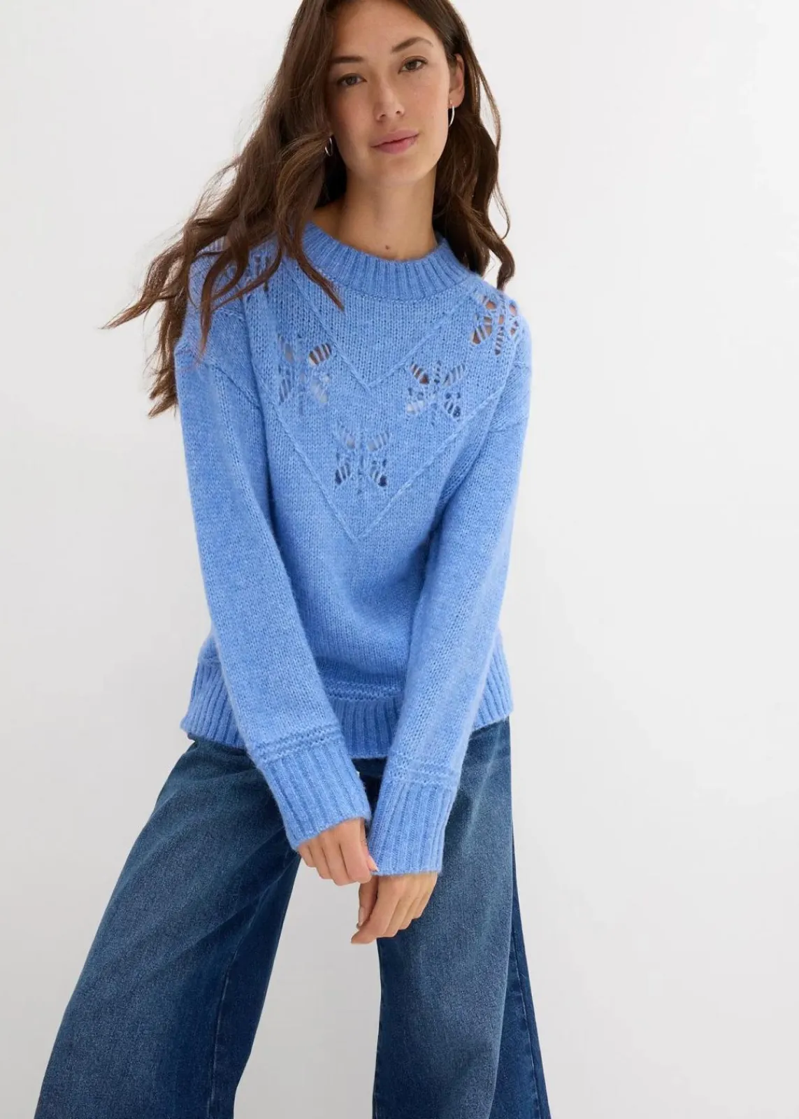bonprix Strickmode|Pullover & Strickjacken^Grobstrick-Pullover aus weichem Woll-Mix mittelblau