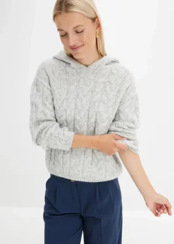 bonprix Nachhaltigere Materialien|Pullover & Strickjacken^Grobstrick-Pullover aus weichem Woll-Mix hellgrau meliert