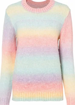 bonprix Bekleidung·Umstandsmode|Strickmode^Grobstrick-Pullover aus weichem Woll-Mix rosa/gelb/hellblau/lila gestreift