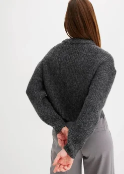 bonprix Pullover & Strickjacken|Strickmode^Grobstrick-Pullover aus weichem Woll-Mix anthrazit meliert