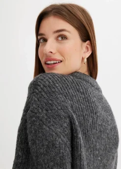 bonprix Pullover & Strickjacken|Strickmode^Grobstrick-Pullover aus weichem Woll-Mix anthrazit meliert