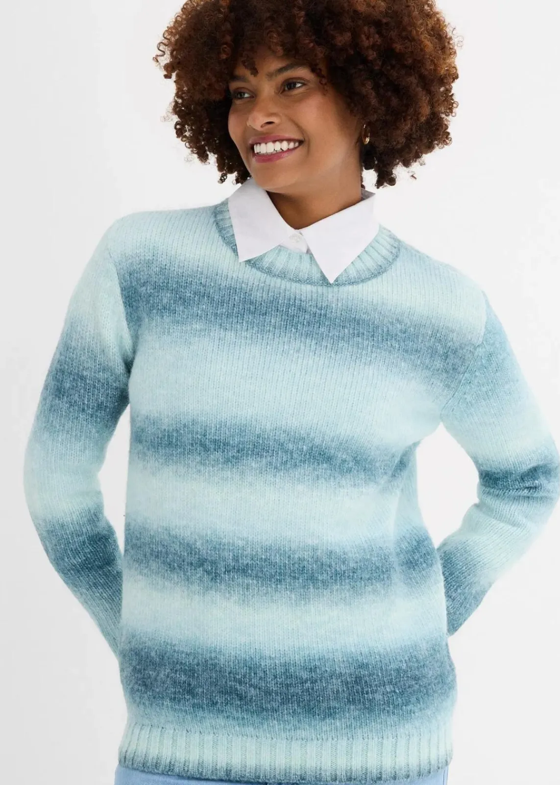 bonprix Bekleidung·Umstandsmode|Strickmode^Grobstrick-Pullover aus weichem Woll-Mix aquapastell/graublau/softsalbei/jeansblau gestreift