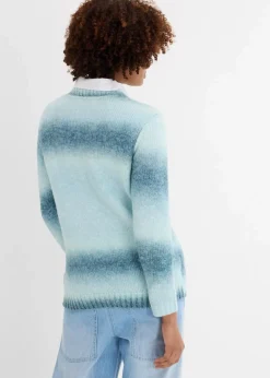 bonprix Bekleidung·Umstandsmode|Strickmode^Grobstrick-Pullover aus weichem Woll-Mix aquapastell/graublau/softsalbei/jeansblau gestreift