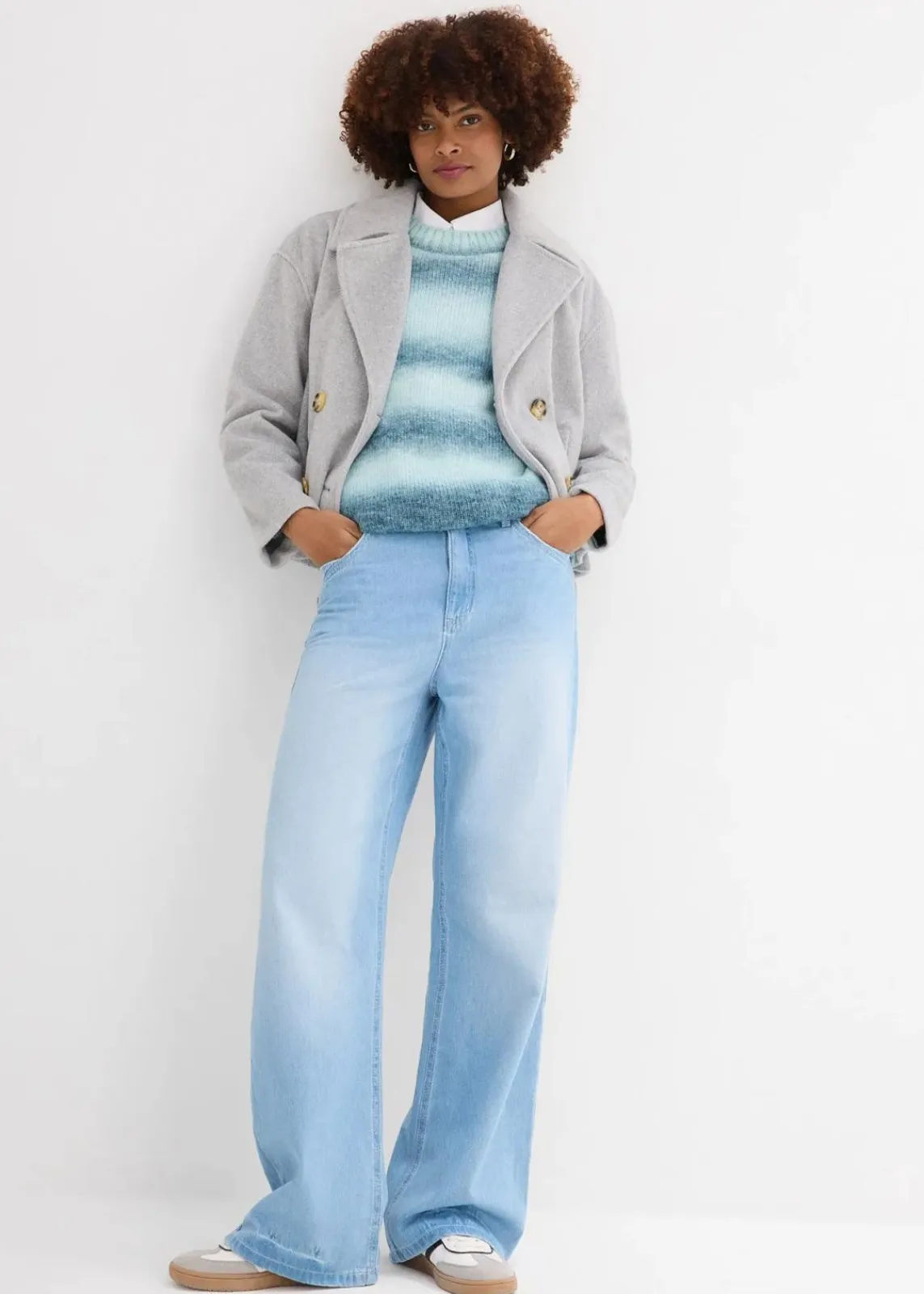 bonprix Bekleidung·Umstandsmode|Strickmode^Grobstrick-Pullover aus weichem Woll-Mix aquapastell/graublau/softsalbei/jeansblau gestreift