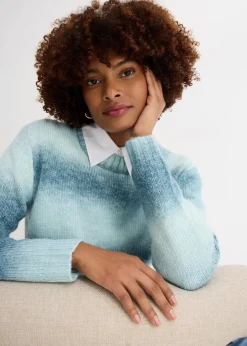 bonprix Bekleidung·Umstandsmode|Strickmode^Grobstrick-Pullover aus weichem Woll-Mix aquapastell/graublau/softsalbei/jeansblau gestreift