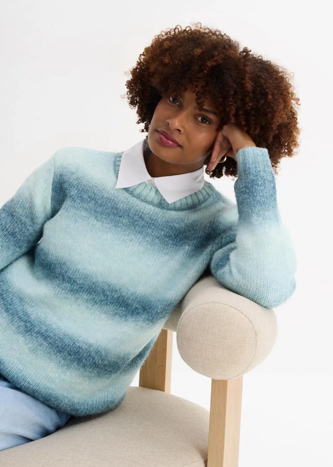 bonprix Bekleidung·Umstandsmode|Strickmode^Grobstrick-Pullover aus weichem Woll-Mix aquapastell/graublau/softsalbei/jeansblau gestreift