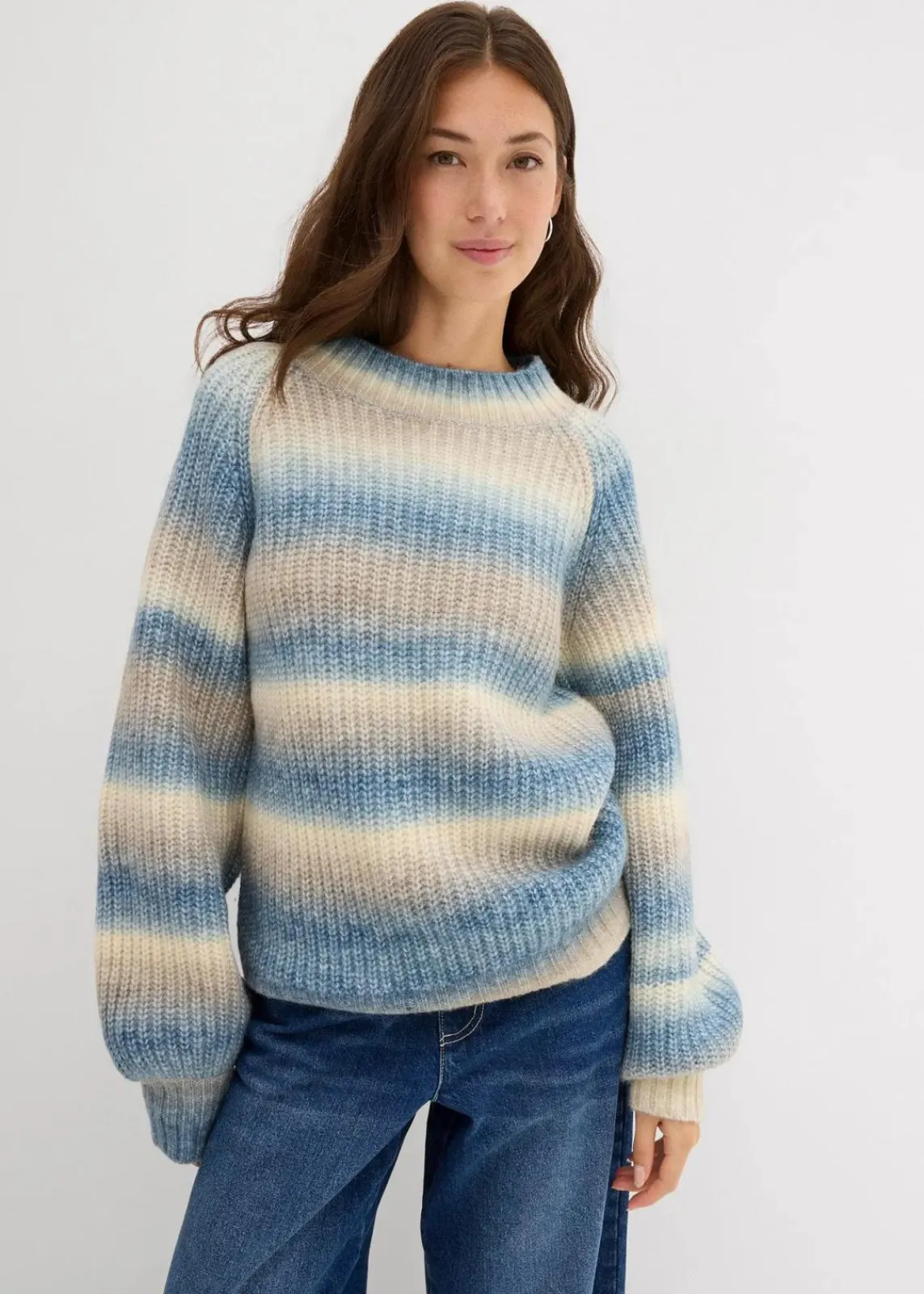bonprix Bekleidung·Umstandsmode|Bekleidung·Jeans^Grobstrick-Pullover aus weichem Woll-Mix jeansblau