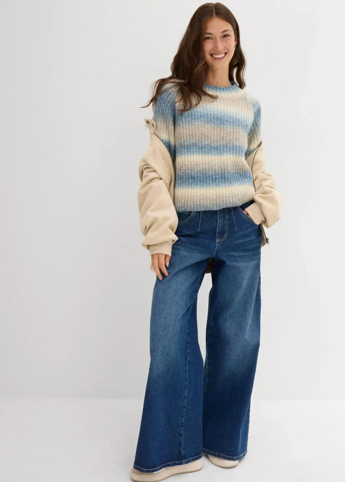 bonprix Bekleidung·Umstandsmode|Bekleidung·Jeans^Grobstrick-Pullover aus weichem Woll-Mix jeansblau
