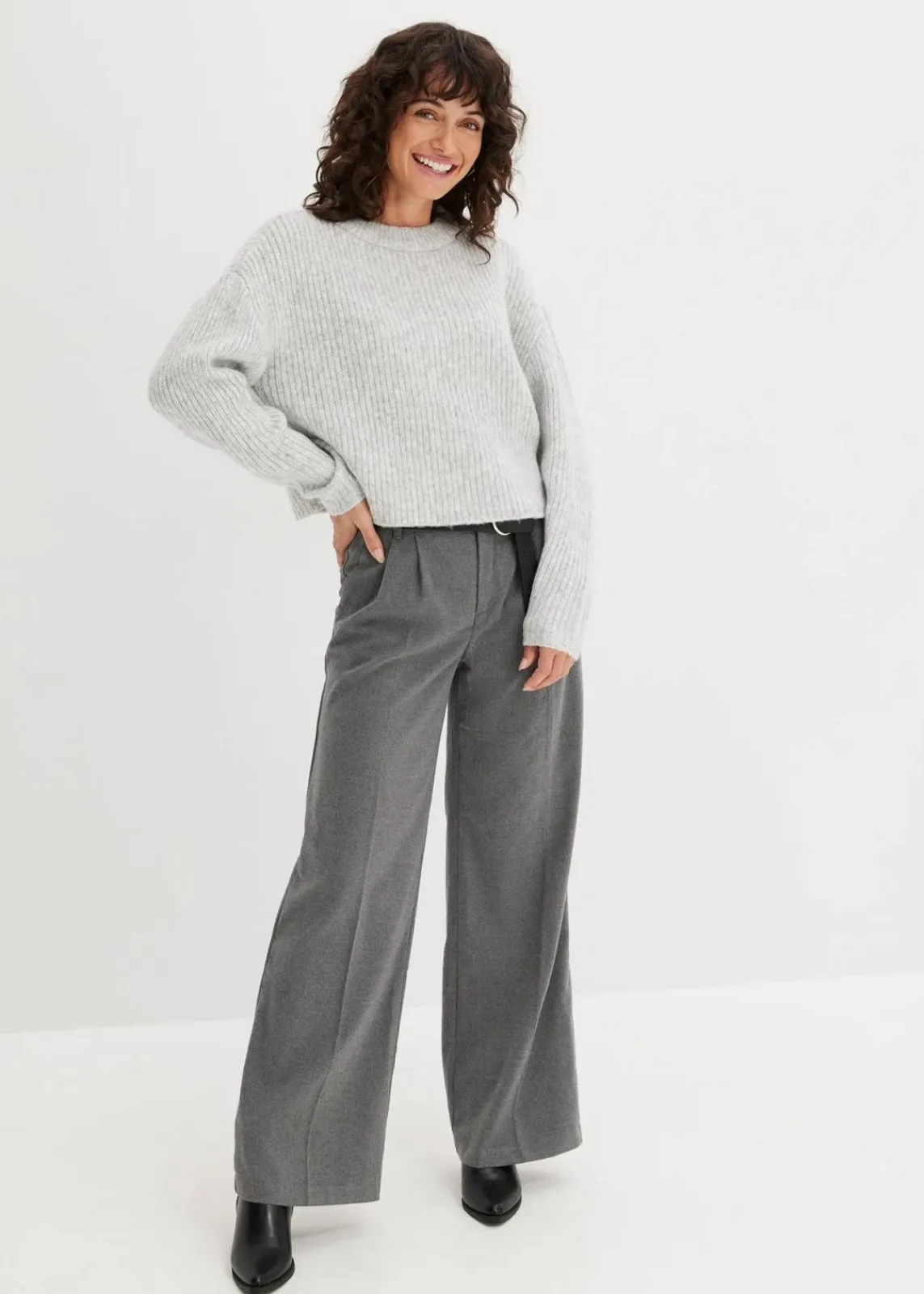 bonprix Bekleidung·Umstandsmode|Bekleidung·Jeans^Grobstrick-Pullover aus weichem Woll-Mix hellgrau meliert