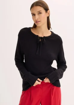 bonprix Pullover & Strickjacken|Strickmode^Grobstrick-Pullover mit Bindelösung schwarz