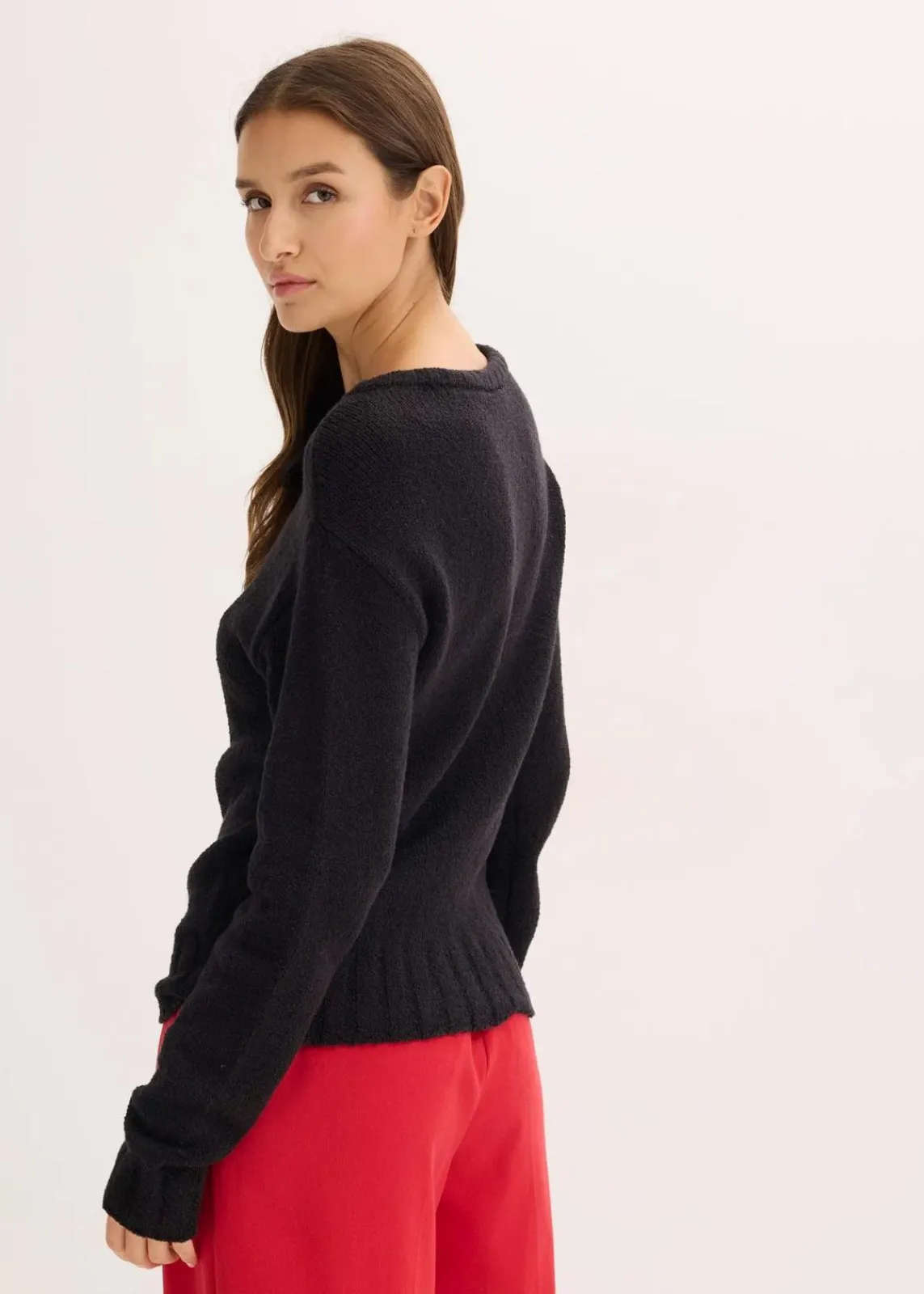 bonprix Pullover & Strickjacken|Strickmode^Grobstrick-Pullover mit Bindelösung schwarz