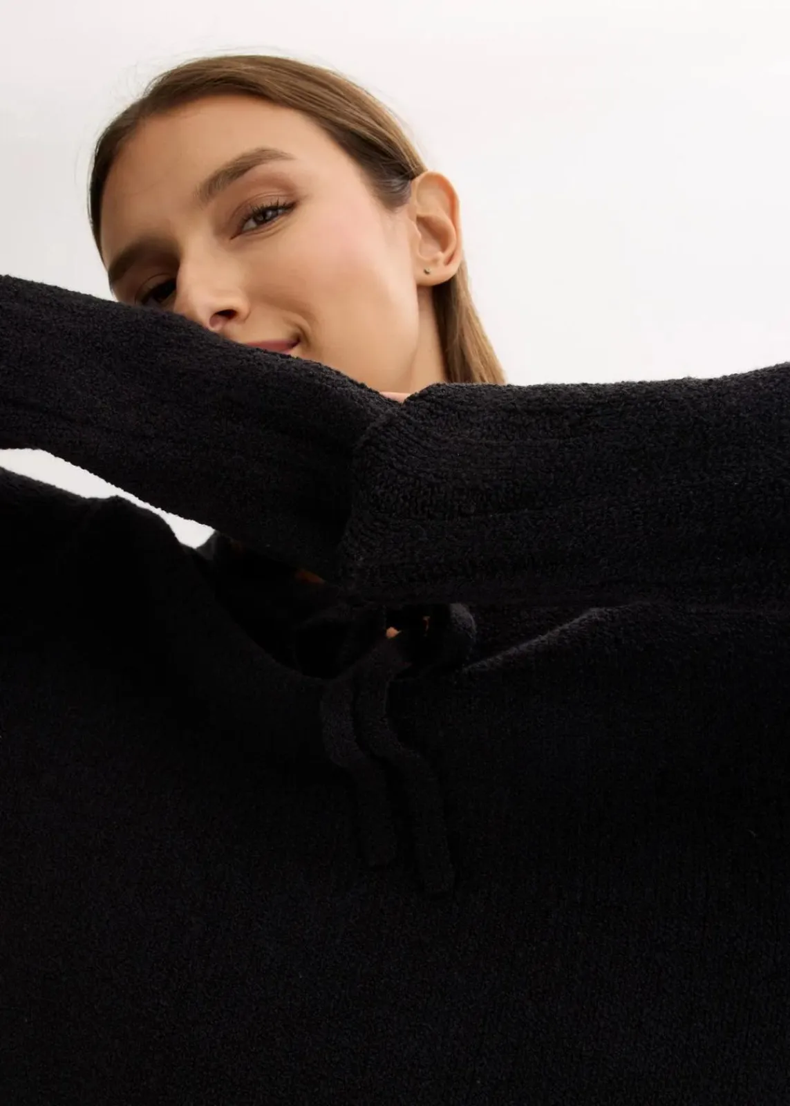 bonprix Pullover & Strickjacken|Strickmode^Grobstrick-Pullover mit Bindelösung schwarz
