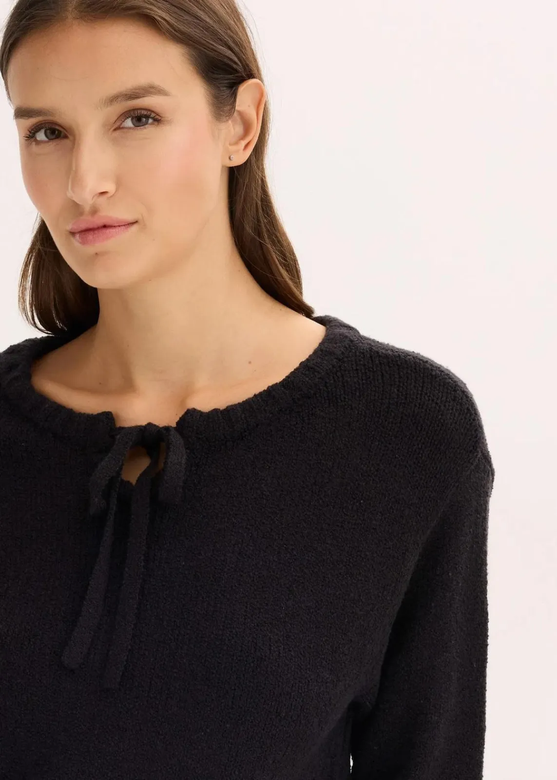 bonprix Pullover & Strickjacken|Strickmode^Grobstrick-Pullover mit Bindelösung schwarz