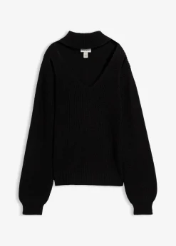 bonprix Strickmode|Pullover & Strickjacken^Grobstrick-Pullover mit Cut-Outs schwarz