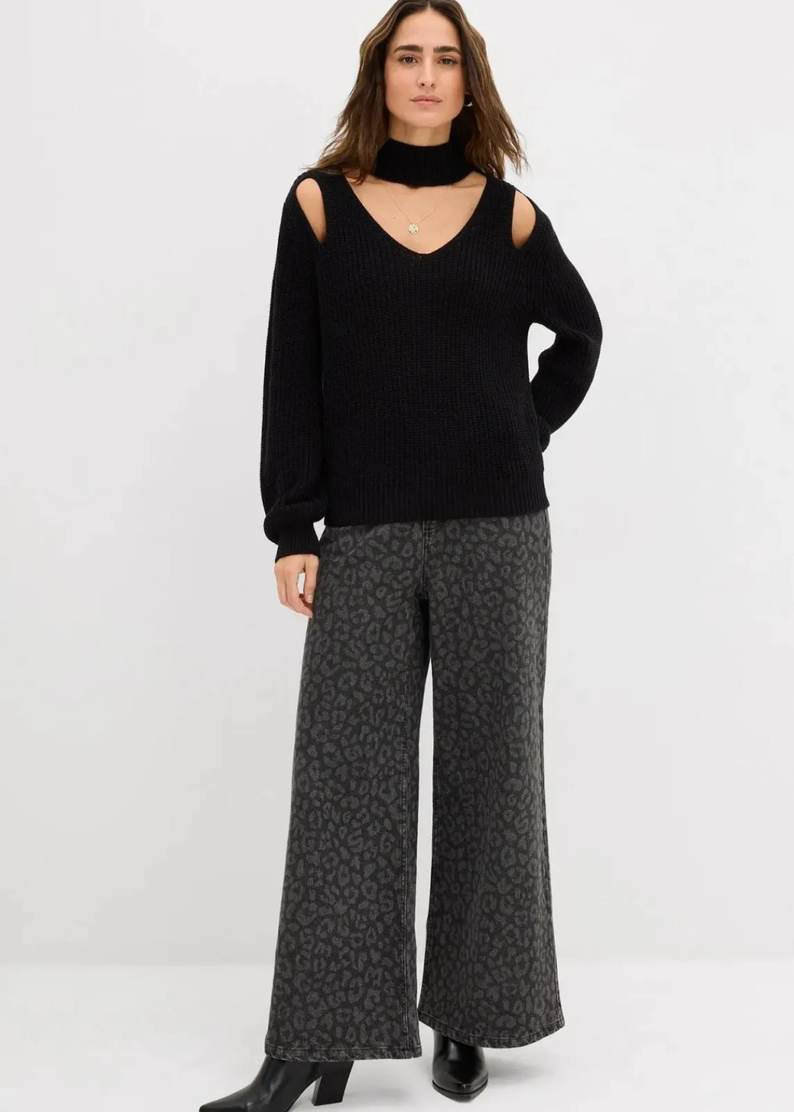 bonprix Strickmode|Pullover & Strickjacken^Grobstrick-Pullover mit Cut-Outs schwarz