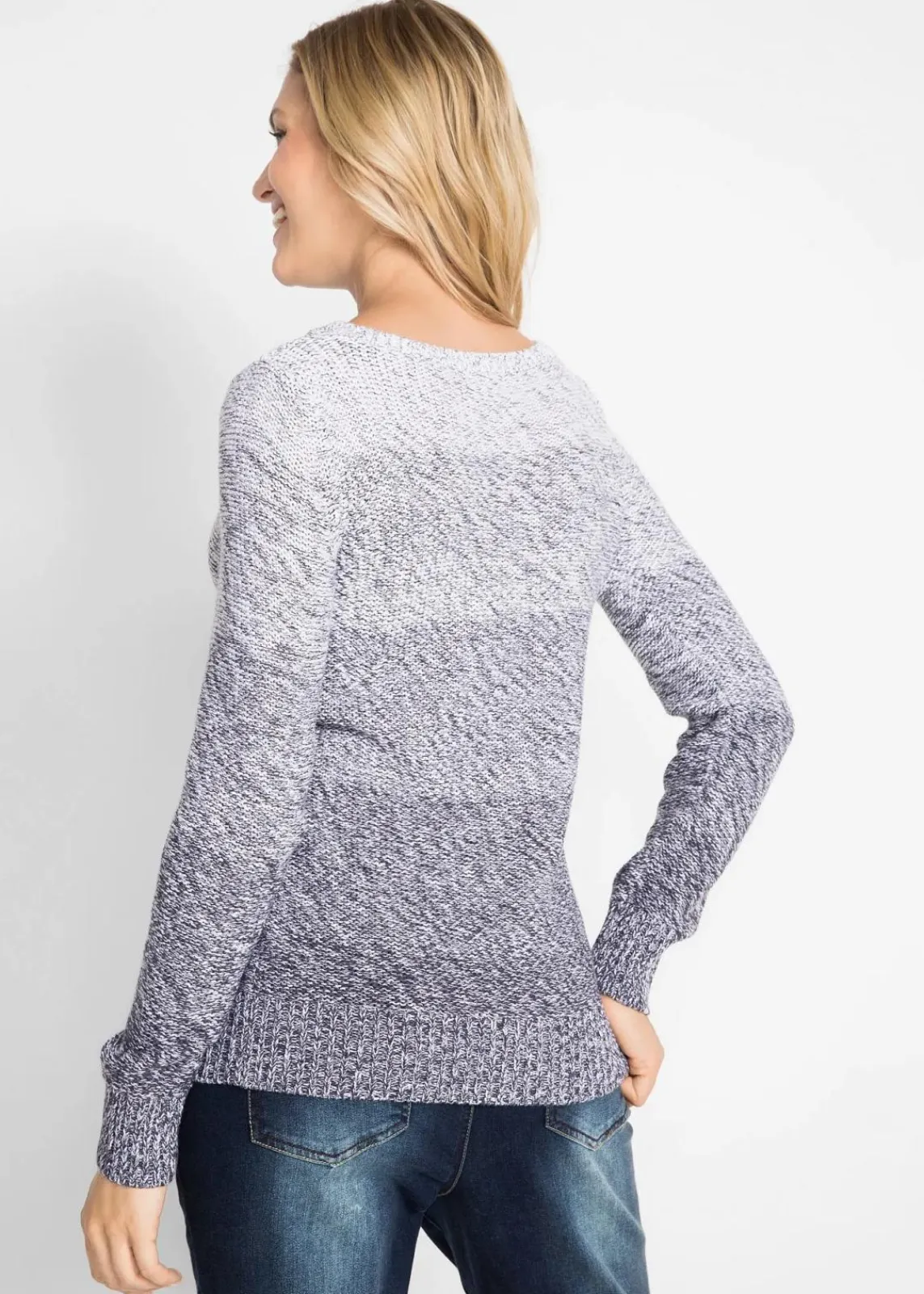 bonprix Pullover & Strickjacken|Strickmode^Grobstrick-Pullover mit Farbverlauf grau meliert