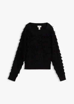 bonprix Bekleidung·Umstandsmode|Bekleidung·Jeans^Grobstrick-Pullover mit Fransen schwarz