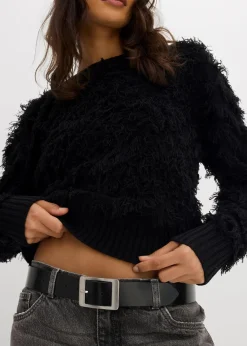 bonprix Bekleidung·Umstandsmode|Bekleidung·Jeans^Grobstrick-Pullover mit Fransen schwarz
