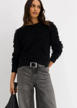 bonprix Bekleidung·Umstandsmode|Bekleidung·Jeans^Grobstrick-Pullover mit Fransen schwarz