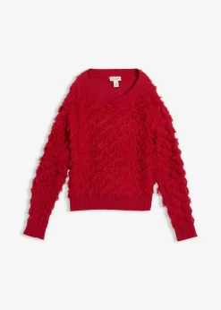 bonprix Nachhaltigere Materialien|Pullover & Strickjacken^Grobstrick-Pullover mit Fransen chillirot