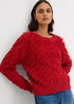 bonprix Nachhaltigere Materialien|Pullover & Strickjacken^Grobstrick-Pullover mit Fransen chillirot
