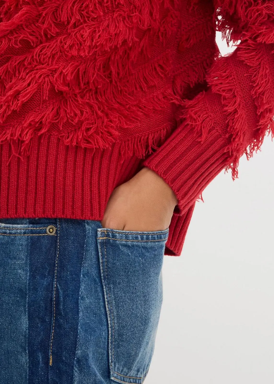 bonprix Nachhaltigere Materialien|Pullover & Strickjacken^Grobstrick-Pullover mit Fransen chillirot