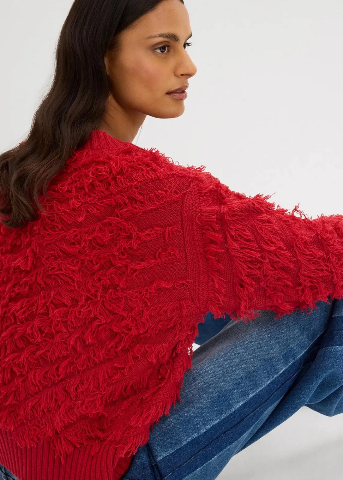 bonprix Nachhaltigere Materialien|Pullover & Strickjacken^Grobstrick-Pullover mit Fransen chillirot