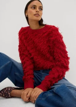 bonprix Nachhaltigere Materialien|Pullover & Strickjacken^Grobstrick-Pullover mit Fransen chillirot