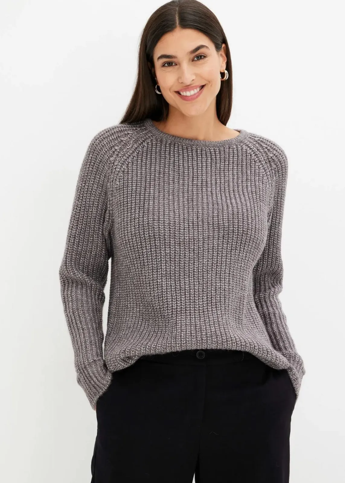 bonprix Pullover & Strickjacken|Strickmode^Grobstrickpullover mit Glanzgarn anthrazit