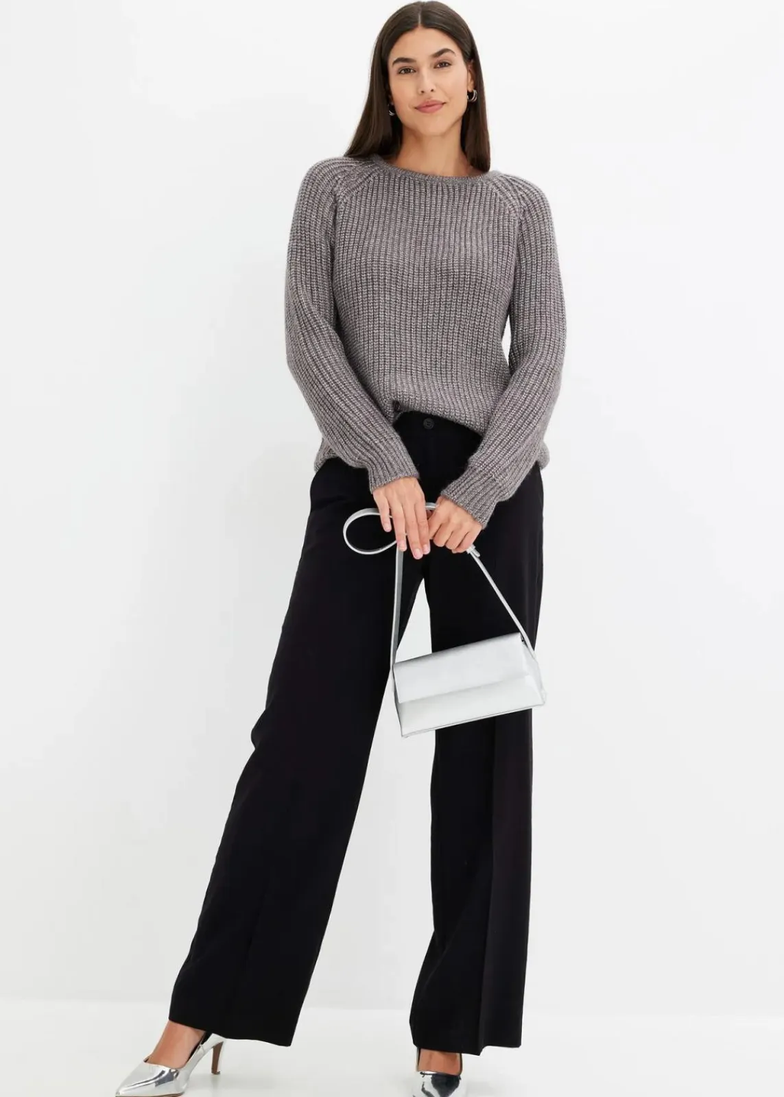 bonprix Pullover & Strickjacken|Strickmode^Grobstrickpullover mit Glanzgarn anthrazit