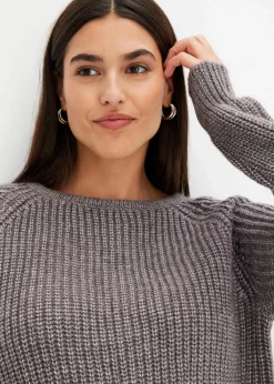 bonprix Pullover & Strickjacken|Strickmode^Grobstrickpullover mit Glanzgarn anthrazit
