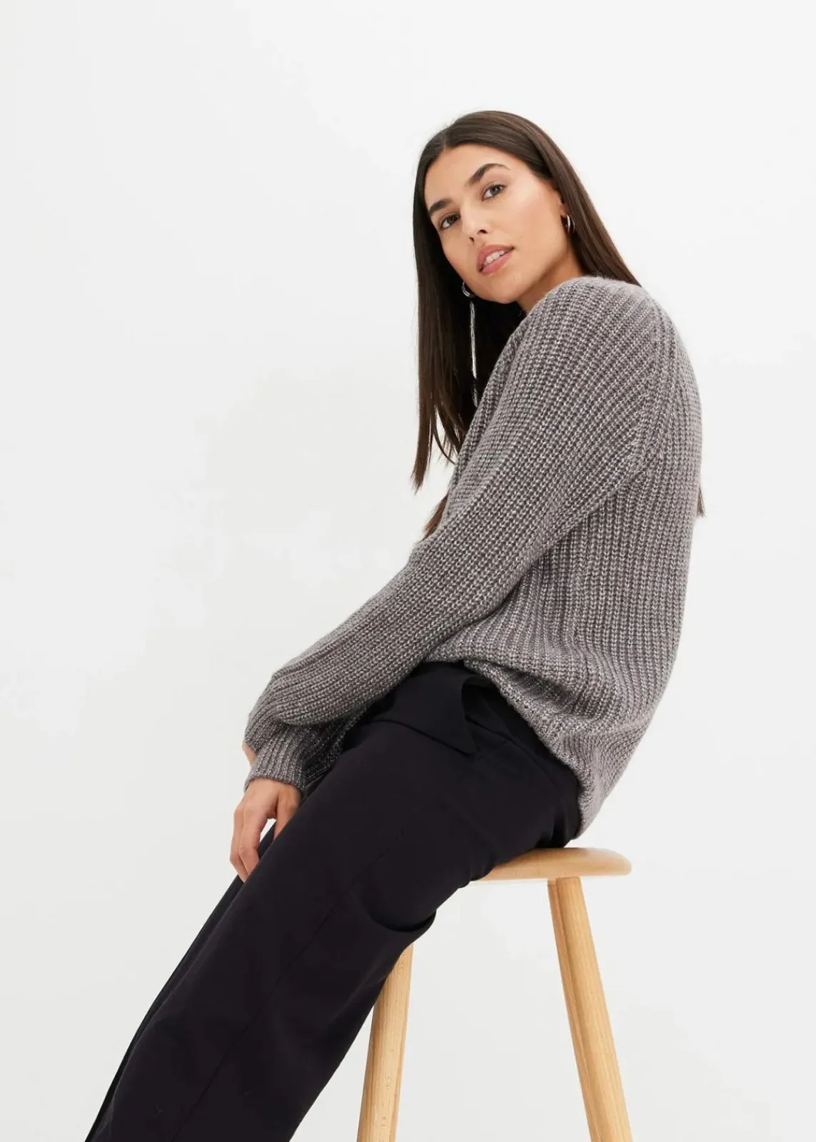 bonprix Pullover & Strickjacken|Strickmode^Grobstrickpullover mit Glanzgarn anthrazit