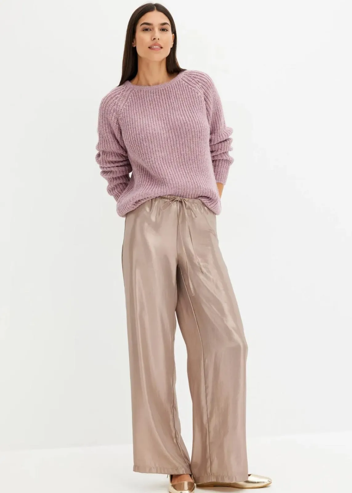 bonprix Bekleidung·Umstandsmode|Bekleidung·Jeans^Grobstrickpullover mit Glanzgarn aschrosa