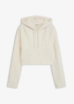 bonprix Bekleidung·Umstandsmode|Strickmode^Grobstrick-Pullover mit Kapuze perlweiß